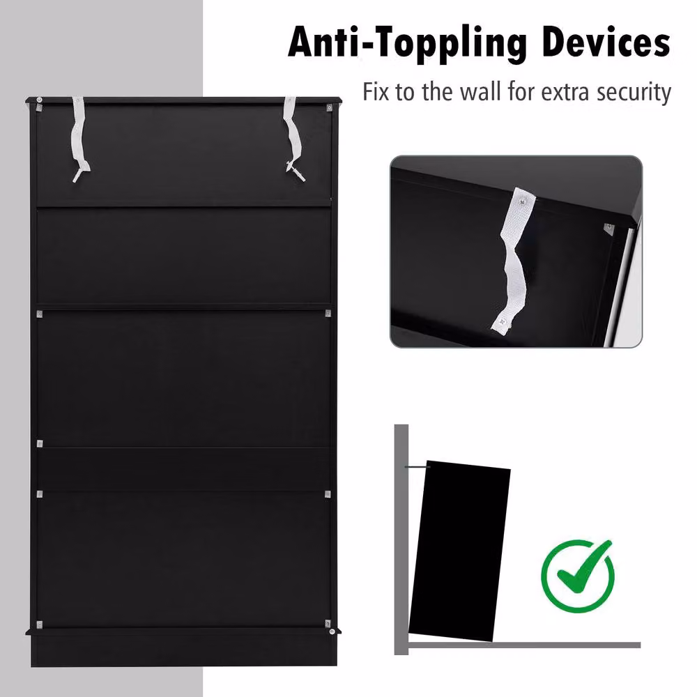 Gymax Black Matt Freestanding 2-Door Bathroom and Kitchen Storage Cabinet with Internal Shelves and Drawers – 8
