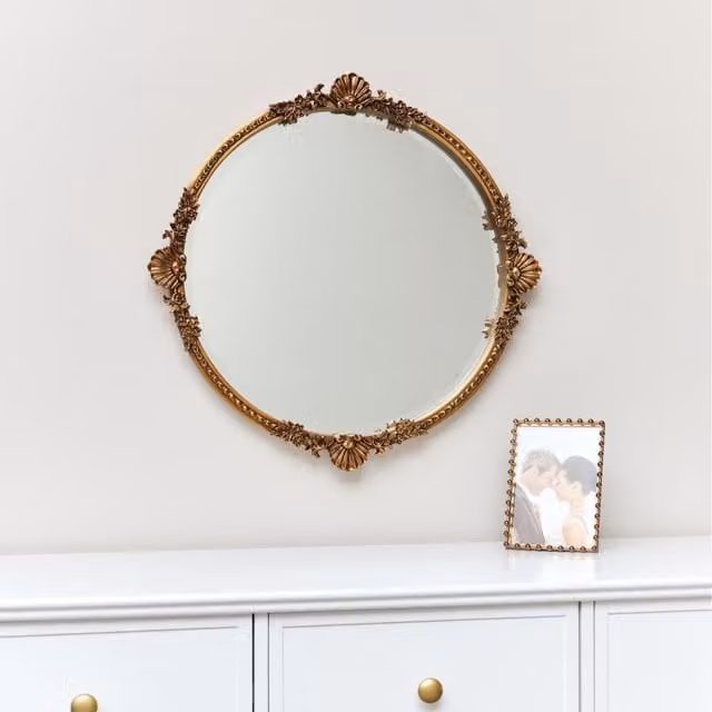 Melody Maison Round Gold Ornate Floral Wall Mirror, Diameter: 56 cm