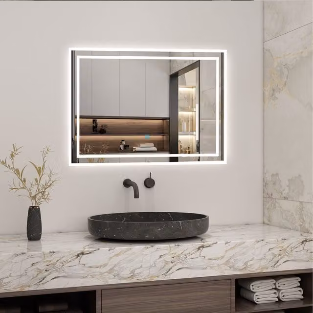 Aica Bathroom Illuminated LED Rectangular Mirror with Demister Pad, White, Width: 80 cm