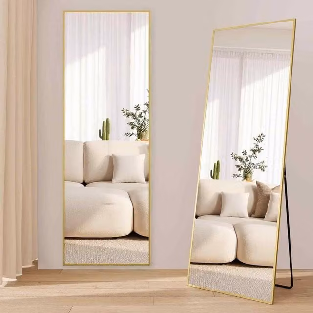 The Bazaarist Modern Rectangular Full Length Standing Mirror in Gold