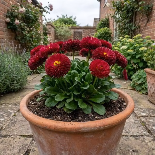 Plants by Post Bellis Habanera Red Daisy Crimson Red 2L Potted Bedding Plant