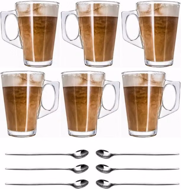 FLAVORA 6 Pack Clear Glass Latte and Cappuccino Cups – 1