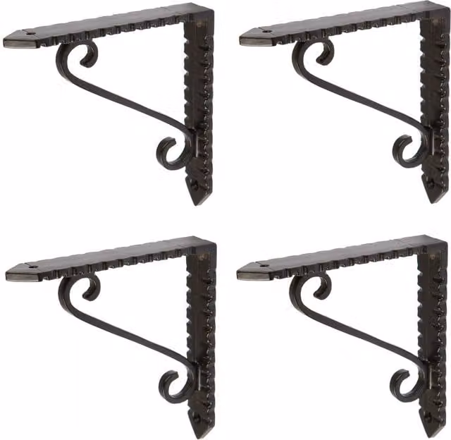 Hammer and Tongs Notched Scroll Iron Shelf Bracket, Black, Pack of 4, Diameter: 10.5 cm