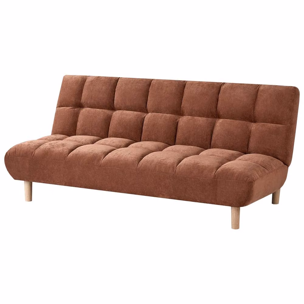 Wyld and Coco 2-Seater Click Clack Sofa Bed in Brown Fabric with Solid Rubberwood Frame, W/D/H: 153 x 83 x 140 cm – 4