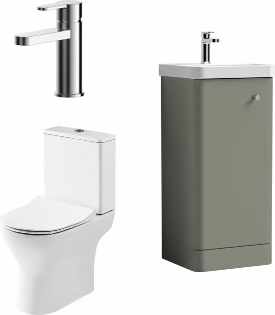 Balterley Green 1 Door Freestanding Bathroom Vanity Unit with Tap and Toilet Pack