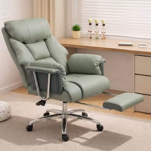 Levede Executive Office Chair in Green with Footrest, Ergonomic PU Leather Recliner and 360 Degree Swivel – 5