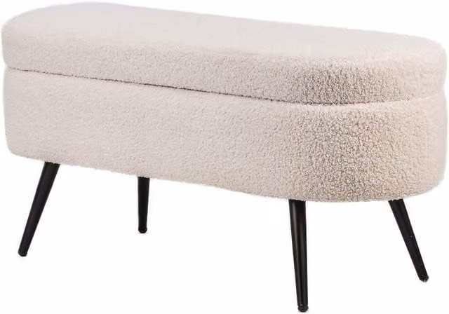 Nordlys Scandinavian Design White Bouclé Bench with Metal Legs