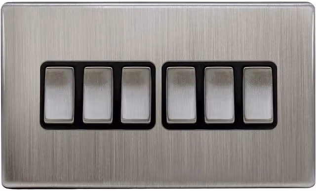 SPETLEK 6 Gang 2 Way On/Off Wall Mounted Light Switch, Grey, W: 520 mm, H: 10000 mm