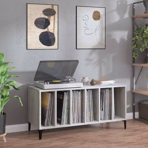vidaXL Grey Sonoma Record Cabinet in Engineered Wood, W/D/H: 100 x 38 x 48 cm – 2