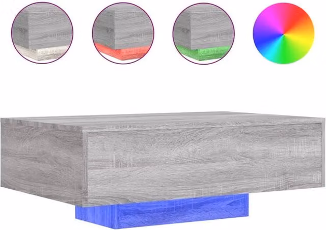 Berkfield Home Modern Rectangular Coffee Table with LED Lights in Grey Sonoma, W: 85 cm, D: 55 cm, H: 31 cm – 1
