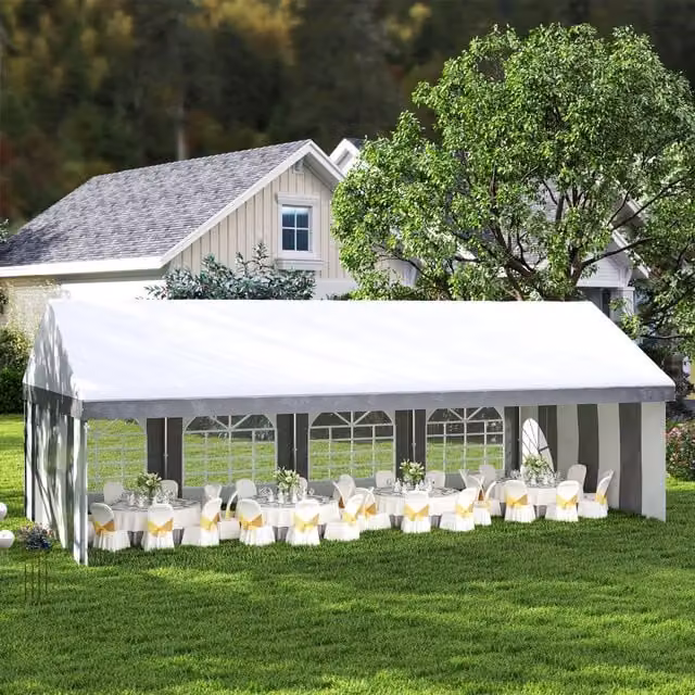 Outsunny Galvanised Steel Party Tent Marquee Gazebo with Windows in White and Grey W/D/H: 800 x 400 x 310 cm – 1