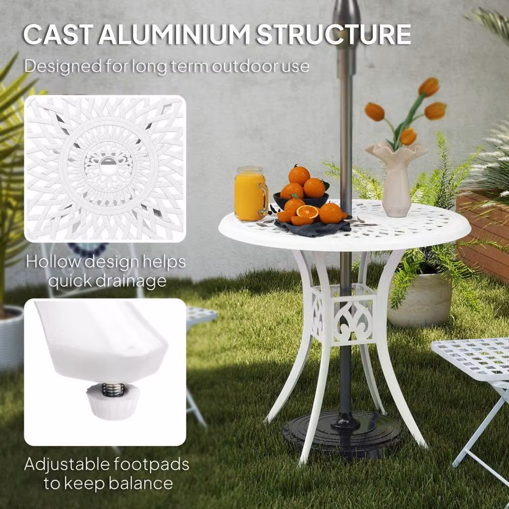 Wyld Haus Kenofa Round Cast Aluminium Garden Dining Table, White, Diameter: 78 cm – 3
