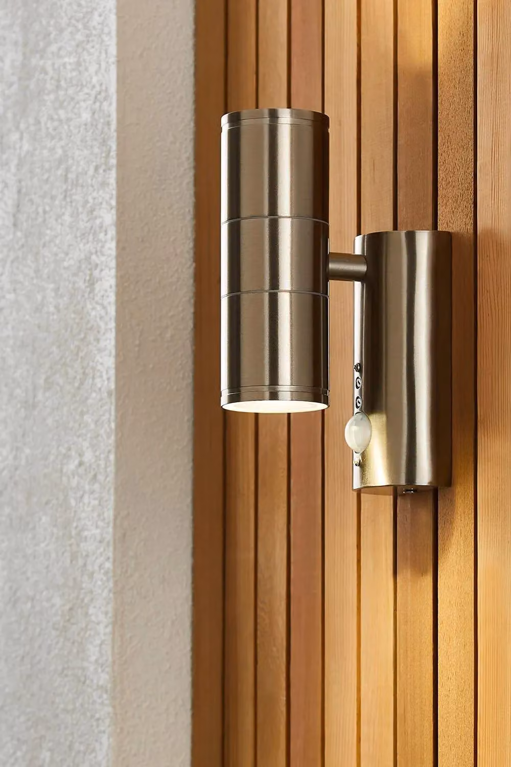 BHS Lighting Modern Up and Down Outdoor Wall Light with Motion Sensor in Metallic Silver Stainless Steel – 2