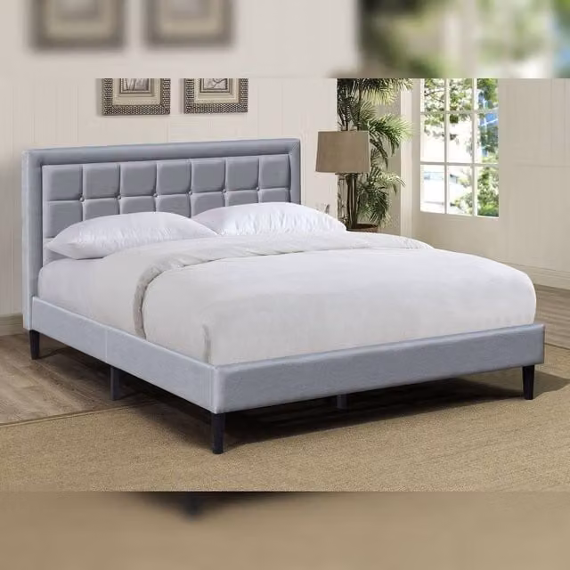 Comfy Living Ltd Upholstered Fabric Bedframe with Buttoned Headboard in Grey, Size: Double (W: 140 cm x L: 200 cm)
