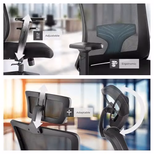 tectake Ergonomic Office Chair in Black with Headrest, Armrests and 360 Degree Swivel Function – 8