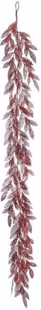 KDMD Red Glitter Leaf Garland for Christmas Decorations, 183cm