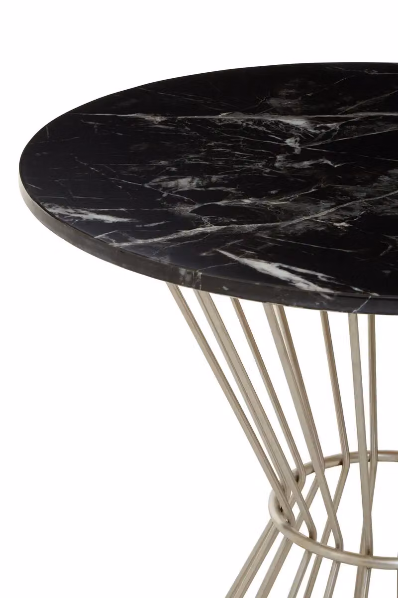 Orsina Anzio Round Marble Top Dining Table with Silver Hourglass Base in White and Black – 2