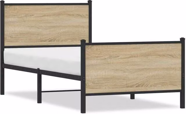 Berkfield Home Metal Bed Frame in Sonoma Oak Brown, W: 90 cm, L: 200 cm