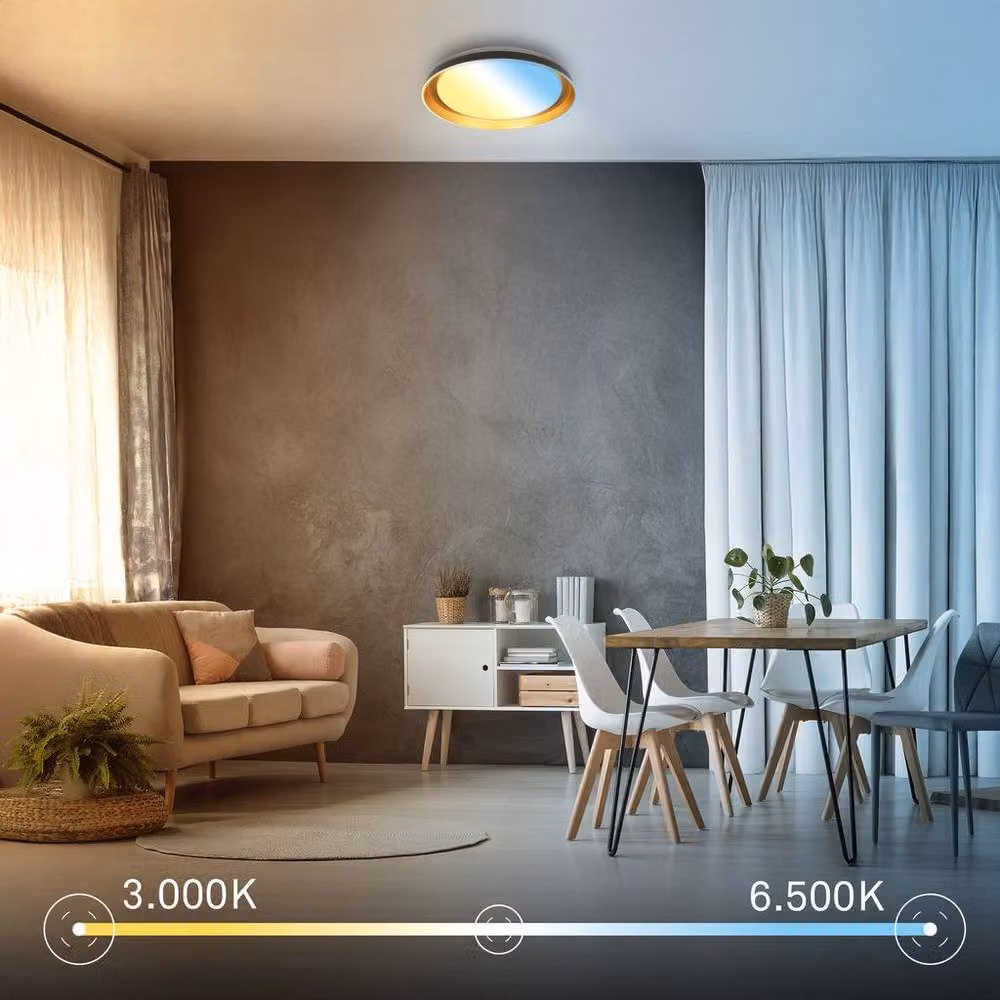Briloner Modern Round LED Ceiling Light with Remote Control and CCT Dimming, Black and Gold/Brass, W/D/H: 43 x 43 x 8 cm – 6