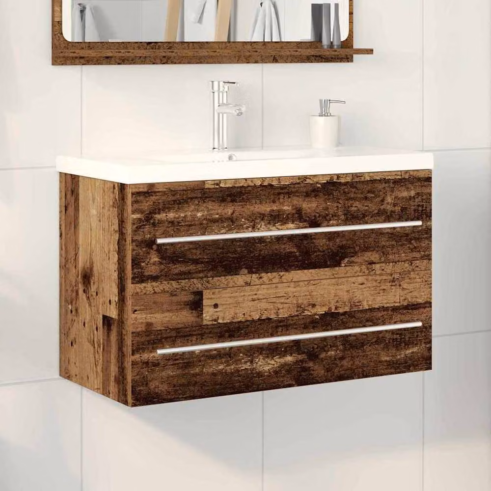 Berkfield Home Beautiful Bathroom Sink Cabinet with Built-in Basin in Brown Old Wood Engi – 2