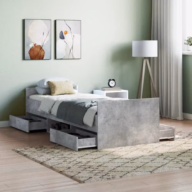Berkfield Home Small Single Bed Frame with Headboard and Footboard in Concrete Grey, W/D/H: 75 x 190 cm – 1