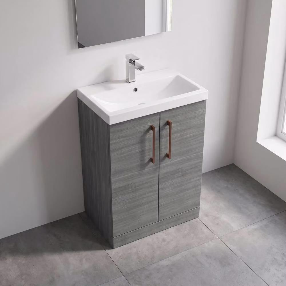 Balterley Anthracite Woodgrain 2-Door Bathroom Floor Vanity Unit with Basin, Grey, W: 60 cm – 2