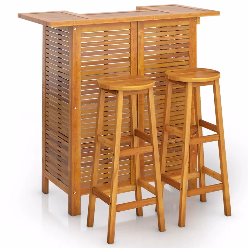 Berkfield Home 3 Piece Rustic Acacia Wood Garden Bar Set in Brown – 2