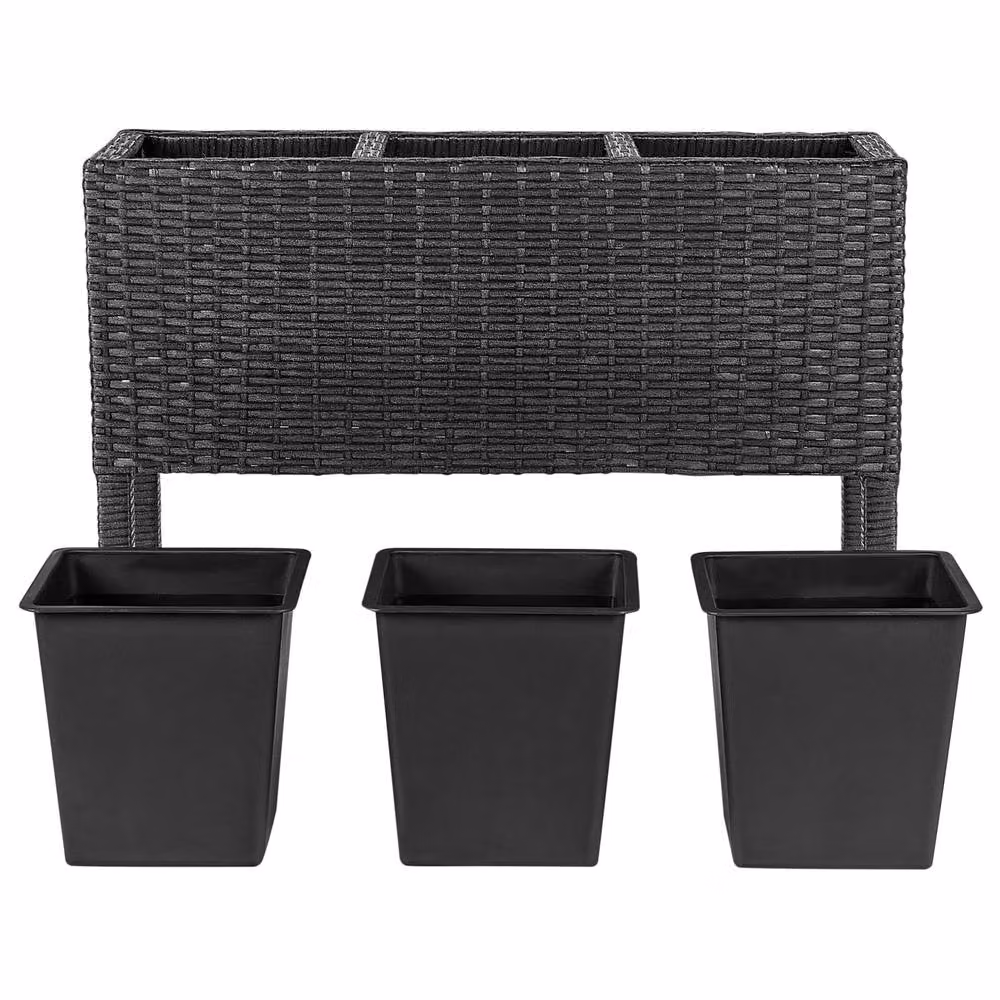 Wyld and Coco Black PE Rattan Raised Planter Box with 3 Removable Inserts – 4