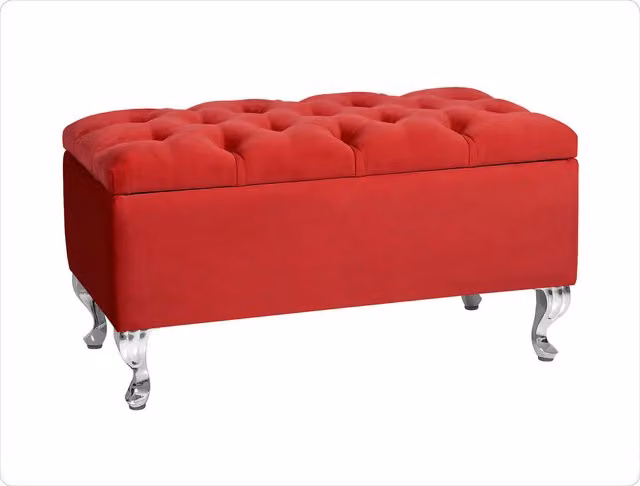 R&M Furnishers Chesterfield Ottoman Storage Bench in Red Plush Velvet, 180 cm