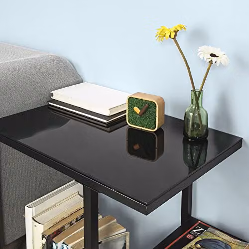 SoBuy Modern Black Glass and Metal Side Table for Living Room, Bedroom or Home Office, W/D/H: 55.0 x 35.0 x 65.0 cm – 6