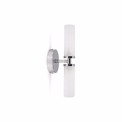 MiniSun Modern Up and Down 2 Way Silver Chrome and Transparent Glass Cylinder Wall Light with LED Bulbs, IP44 Rated for Bathrooms – 1