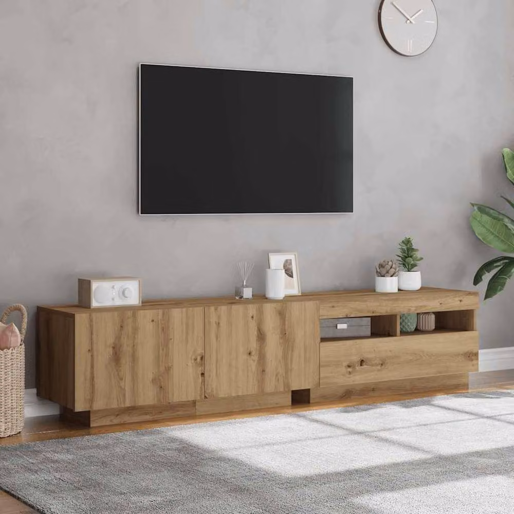 Berkfield Home Artisan Oak TV Cabinet with LED Lights in Brown, W/D/H: 180 x 35 x 40 cm – 3