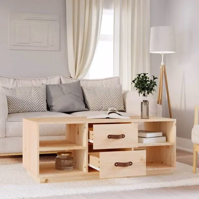 Berkfield Home Beautiful Coffee Table in Beige Solid Pine, W/D/H: 100 x 50 x 41 cm – 1