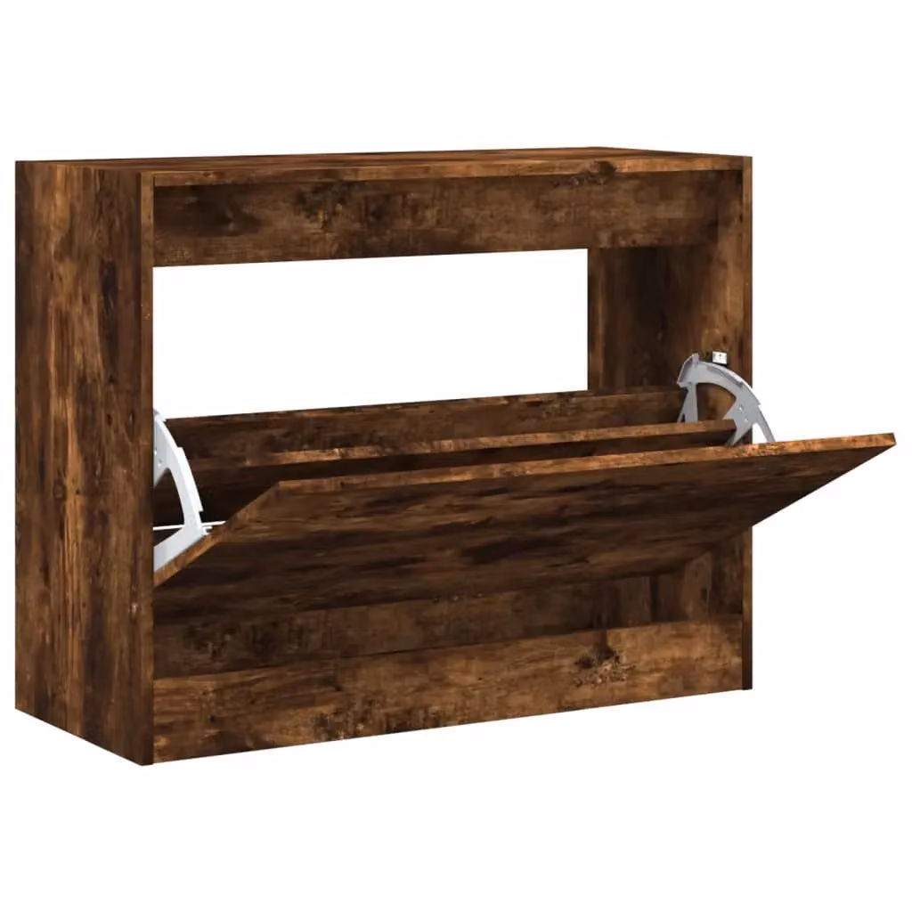 Berkfield Home Smoked Oak Shoe Cabinet in Brown, W/D/H: 80 x 34 x 63 cm – 2