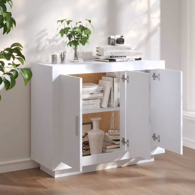 Berkfield Home White Modern Sideboard in Engineered Wood, W/D/H: 92 x 35 x 75 cm