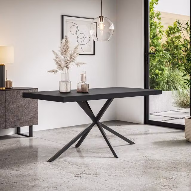More4Homes Minimalist Rectangular 4-6 Seater Dining Table in Black with Matt Metal Legs
