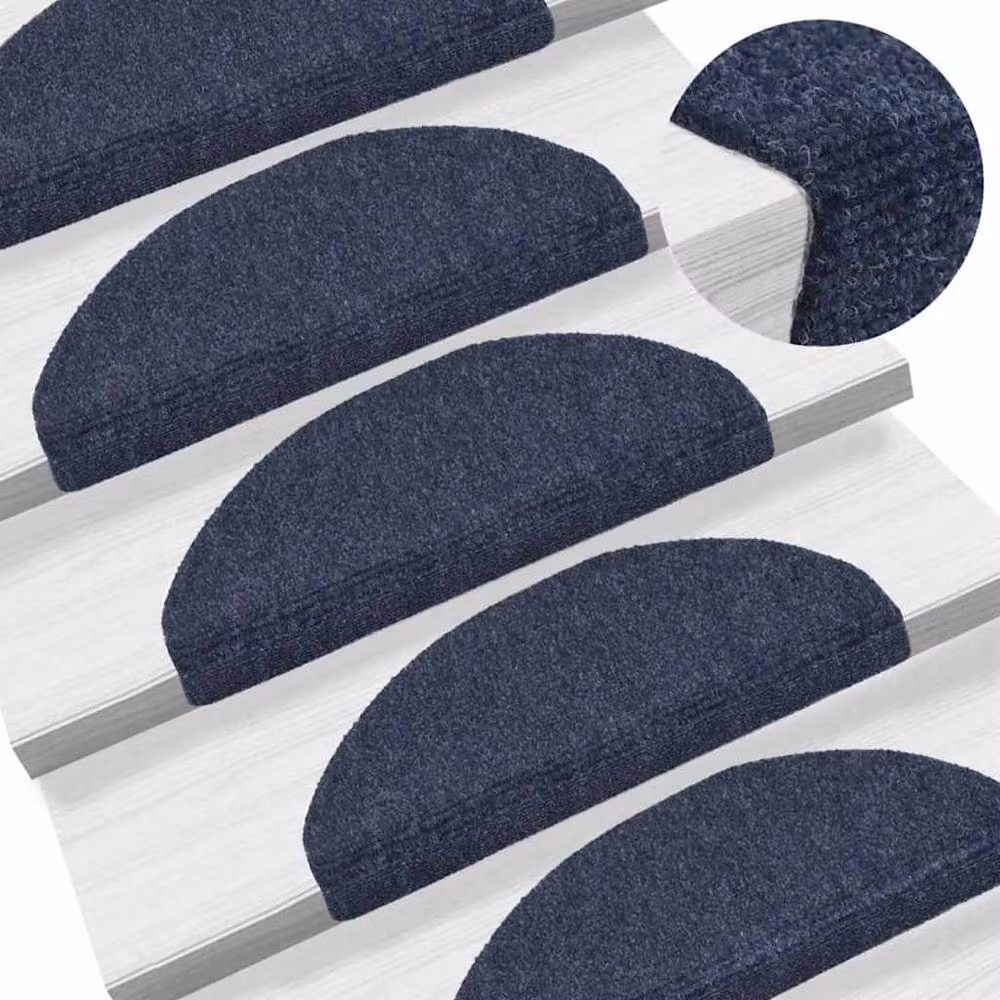 Berkfield Home 15 Piece Self-Adhesive Needle Punch Stair Mats, Blue, W/D/H: 65 x 21 x 4 cm – 3