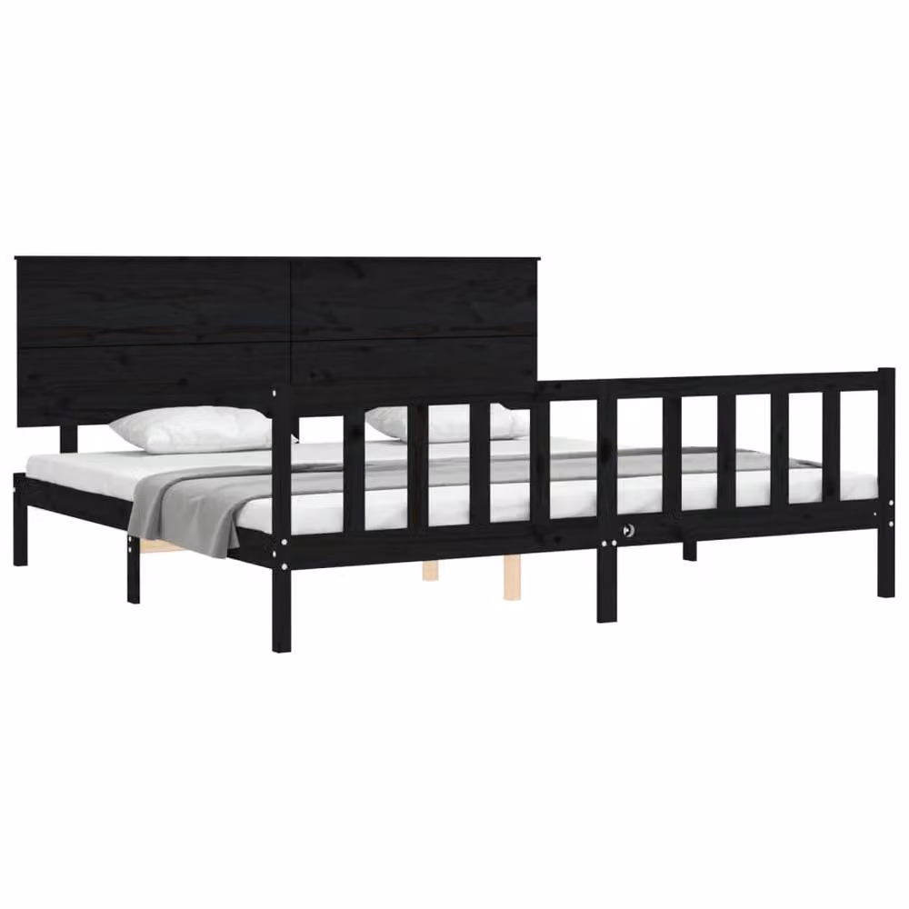 Berkfield Home Solid Wood Pine Bed Frame with Headboard in Black, 200 x 200 cm – 3