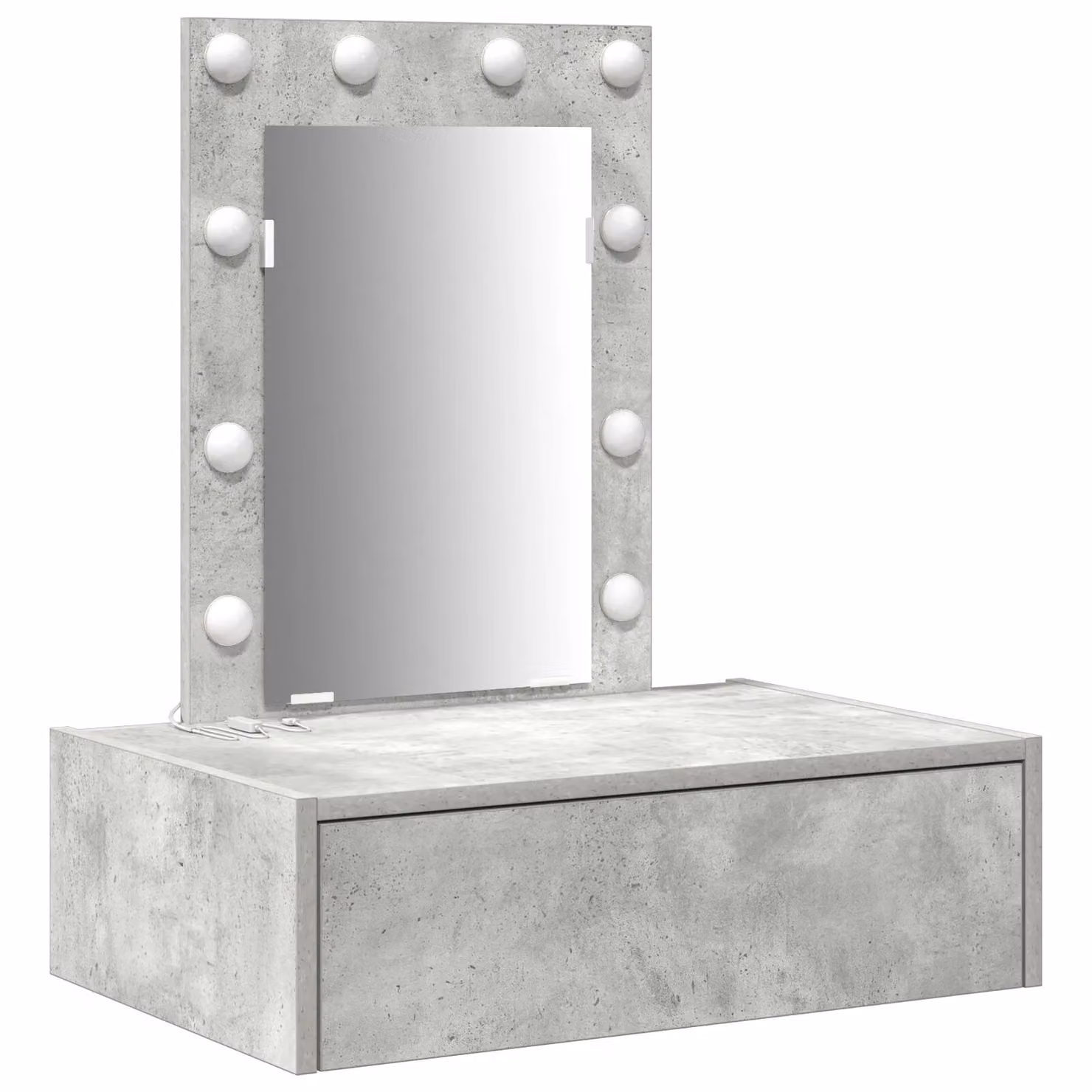 Berkfield Home Wall Hanging Dressing Table with Hollywood LED Lights in Concrete Grey, W/D/H: 70 x 40 x 60 cm – 2