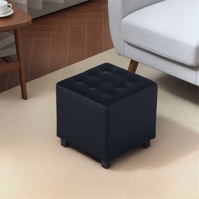 EONLION Velvet Cube Footstool Ottoman in Grey and Black, W/D/H: 35 x 35 x 35 cm