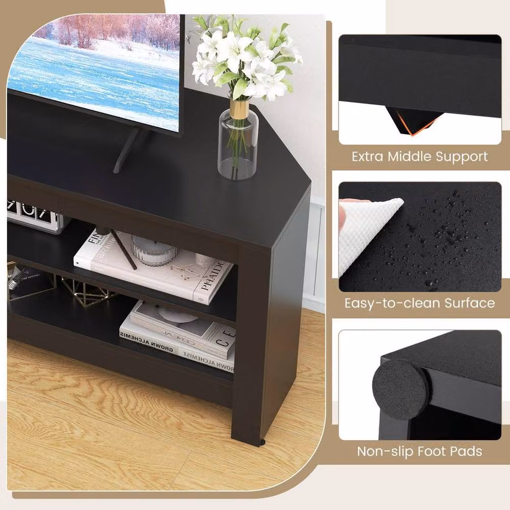 Kelvenix Modern 3-Tier Corner TV Stand Entertainment Console Table in Black Matt – 4