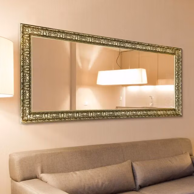 MirrorOutlet Lancaster Champagne Silver Large Ornate Rectangular Wall Mirror - Silver