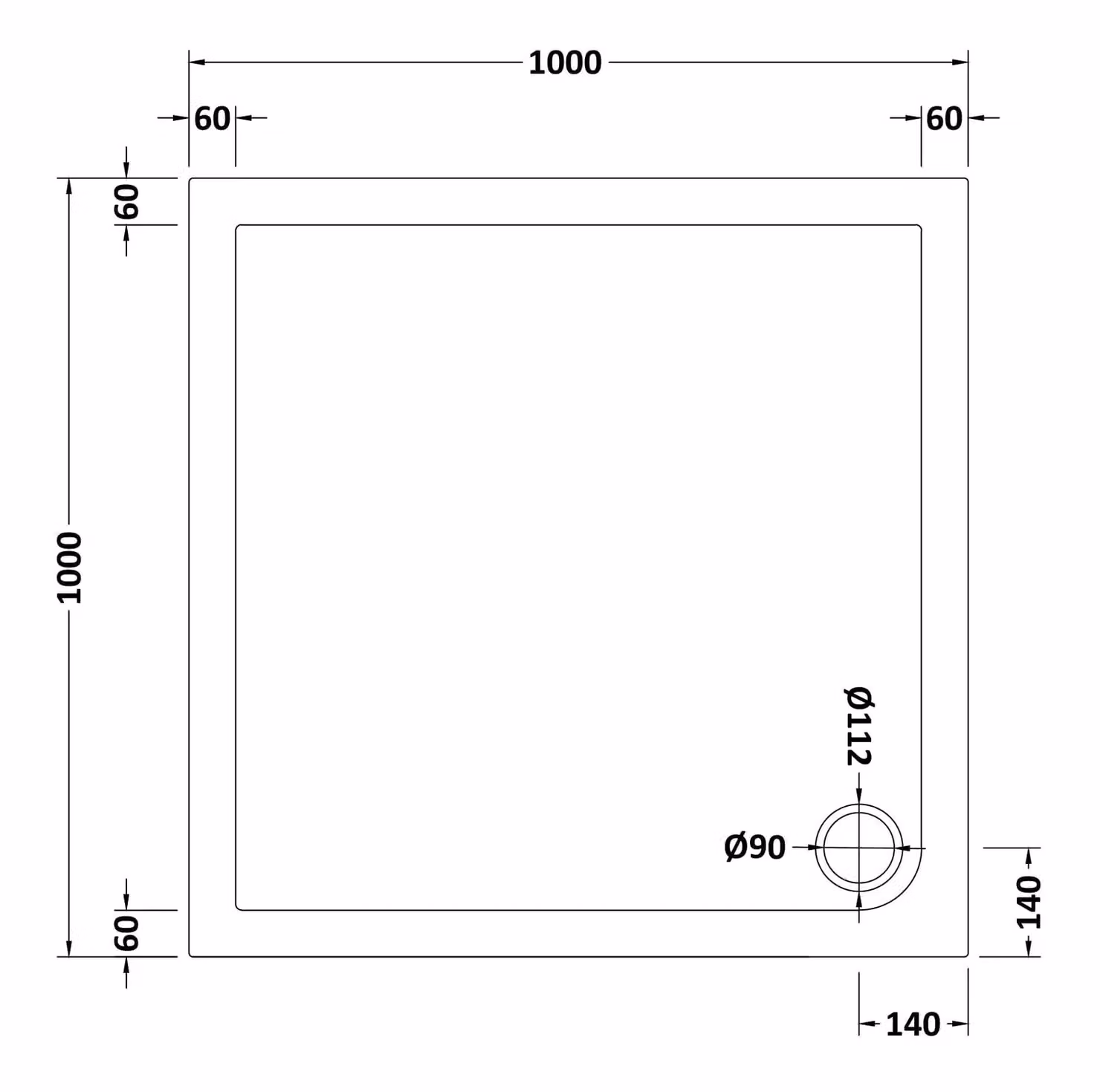 Balterley Premium Square Shower Tray in Grey, 100 x 100 cm – 3