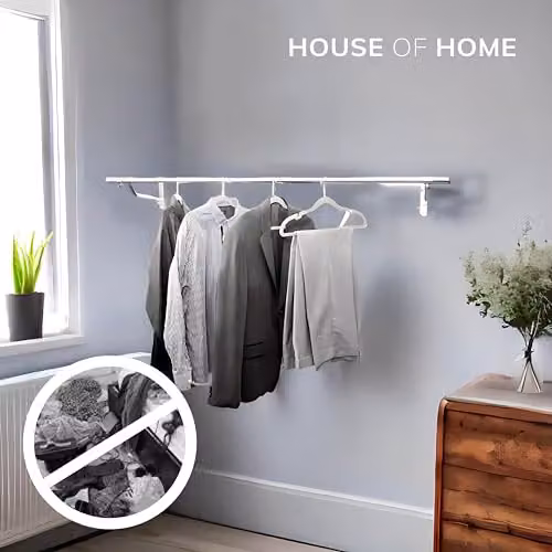 House of Home Heavy Duty Wall Mounted Metal Clothes Rail in Silver, 152.4 cm – 6