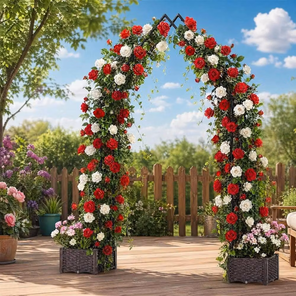 VOGREX Black Metal Garden Arbor Trellis with 2 Planters for Wedding Decoration and Climbing Plants – 5