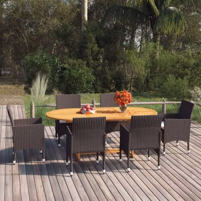 Berkfield Home 7 Piece Modern Garden Dining Set with Acacia Wood and Brown Cushions – 1