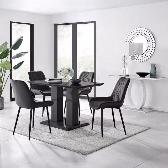 FurnitureboxUK Imperia Black Dining Set with 4 Pesaro Black Leg Chairs