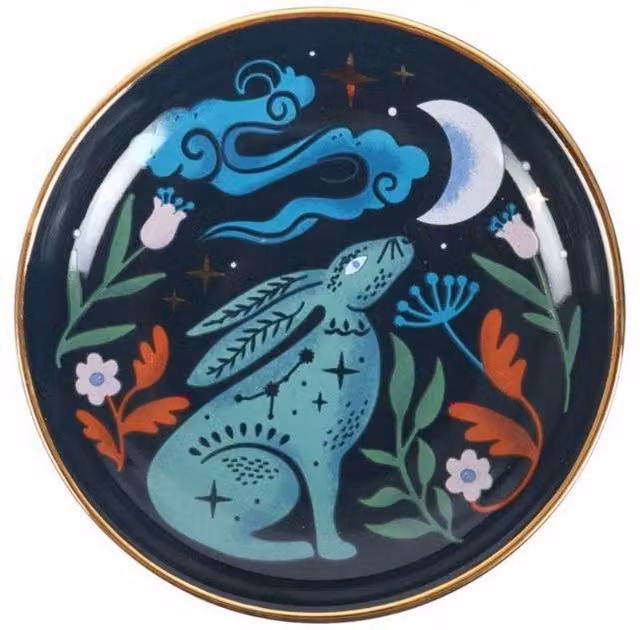 Something Different Midnight Hare Ceramic Trinket Dish in Petrol and Gold – 3