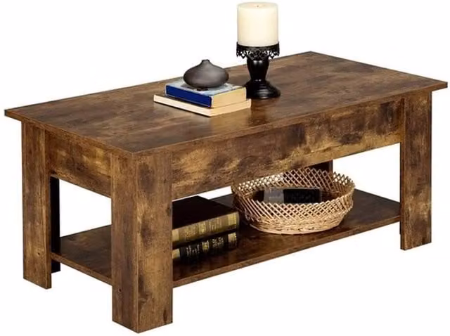 EONLION Brown Wooden Coffee Table with Lift Mechanism and Storage