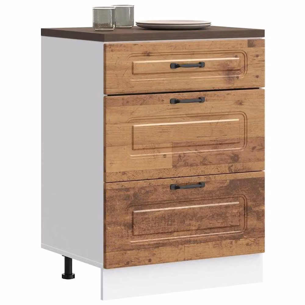 Berkfield Home Kalmar Kitchen Base Cabinet in Old Wood Brown, H 81.5 x W 60.0 x D 46.0 cm – 2